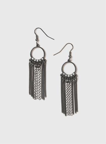 Dorothy Perkins Gunmetal Hoop And Chain Drop Earrings