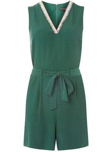 Dorothy Perkins Green Embellished V-neck Playsuit