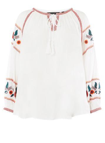 Dorothy Perkins *dp Curve Ivory Embroidered Boho Tassel Top