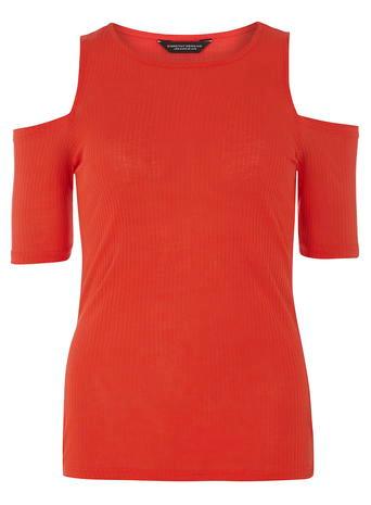 Dorothy Perkins Red Rib Cold Shoulder Top
