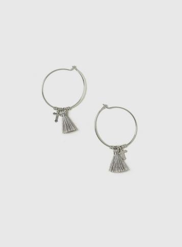Dorothy Perkins Silver Tassel And Cross Hoop Earrings