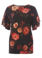 Dorothy Perkins *tall Red Floral Print Double Ruffle Sleeve Top
