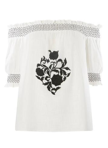 Dorothy Perkins White Embroidered Shirred Top