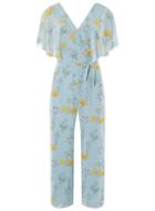 Dorothy Perkins Blue Floral Chiffon Cape Jumpsuit