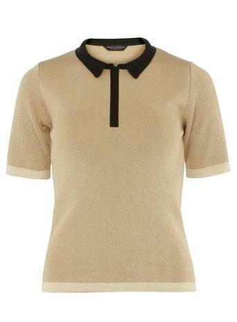 Dorothy Perkins Gold Sparkle Knitted Polo Top