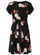 Dorothy Perkins Petite Black Poppy Print Fit And Flare Dress