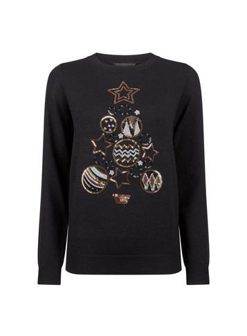 Dorothy Perkins Black Sequin Christmas Tree Print Jumper