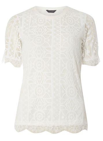 Dorothy Perkins Ivory Geometric Lace Front Top