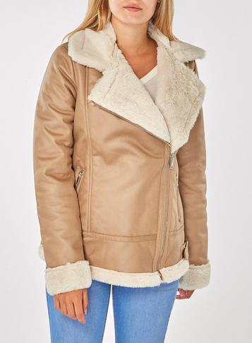 Dorothy Perkins Neutral Faux Shearling Biker Jacket