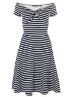 Dorothy Perkins *tall Monochrome Striped Bow Fit And Flare Dress