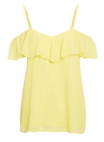 *quiz Yellow Cold Shoulder Frill Top