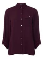 Dorothy Perkins Wine Button Pocket Roll Sleeve Shirt