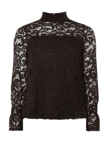 Dorothy Perkins Black Lace Shirred Cuff Top