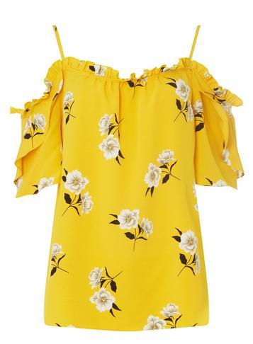 Dorothy Perkins Ochre Floral Cold Shoulder Top