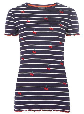 Dorothy Perkins *tall Navy Cherry Embroidered T-shirt