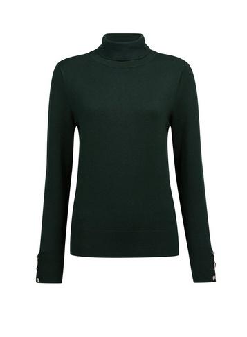 Dorothy Perkins Green Button Cuff Roll Neck Jumper