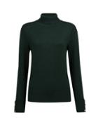 Dorothy Perkins Green Button Cuff Roll Neck Jumper