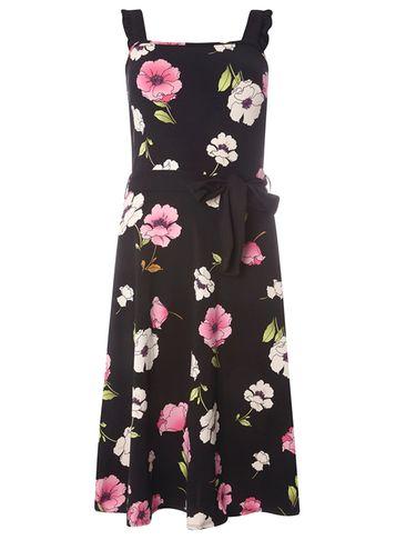 Dorothy Perkins *tall Black Floral Print Ruffle Sundress