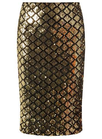 Dorothy Perkins Gold And Black Diamond Sequin Pencil Skirt