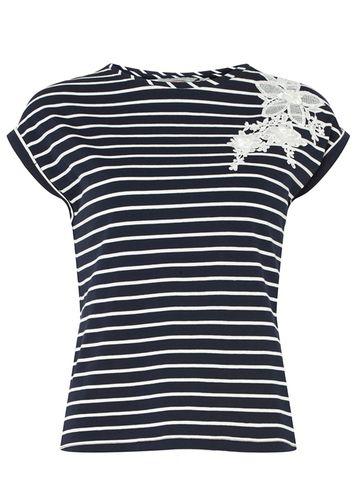 Dorothy Perkins Petite Navy Stripe Floral Applique Top