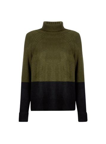 Dorothy Perkins Khaki Colour Block Cowl Neck Jumper