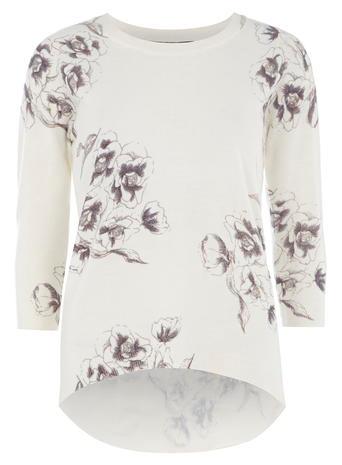 Dorothy Perkins Ivory/blue Floral Dip Hem Jumper