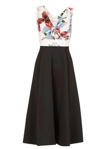Dorothy Perkins *feverfish Cream Retro Contrast Fit And Flare Dress