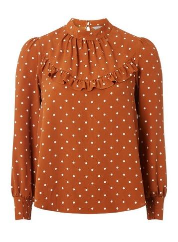 Dorothy Perkins Petite Ginger Spot Print Frill Top