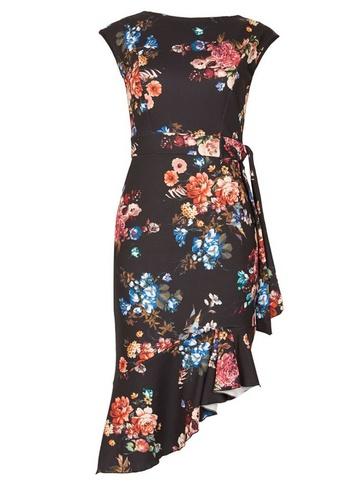 *feverfish Black Fluted Tie Bodycon Dress