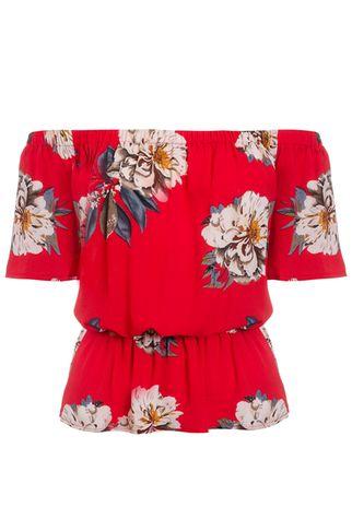 Dorothy Perkins *quiz Red Crepe Bardot Printed Top