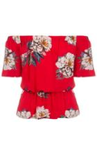 Dorothy Perkins *quiz Red Crepe Bardot Printed Top