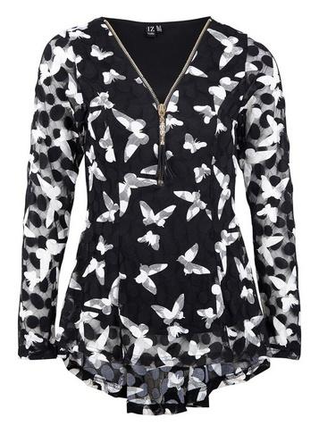 Dorothy Perkins *izabel London Black Butterfly Zip Neck Top
