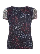 Dorothy Perkins Navy Floral Print Lace T-shirt