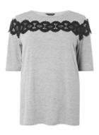 Dorothy Perkins Dp Curve Grey Cut Out Lace Trim Top