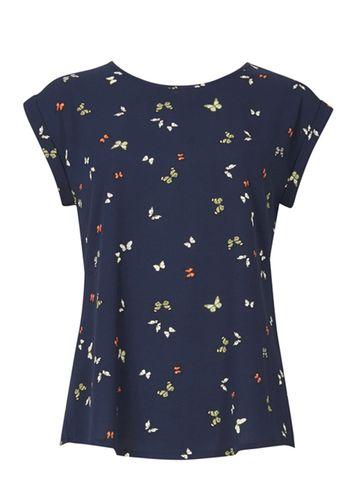 Dorothy Perkins *izabel London Navy Baroque Roll Sleeve Top