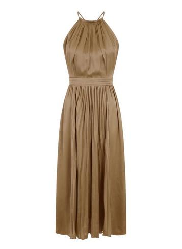 *little Mistress Khaki Halter Neck Satin Maxi Dress