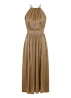 *little Mistress Khaki Halter Neck Satin Maxi Dress