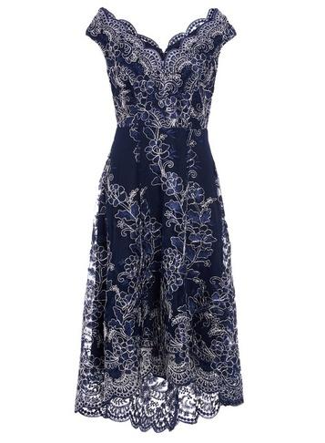 *quiz Navy Lace Dip Hem Skater Dress