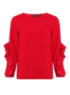 Dorothy Perkins Red Ruffle Long Sleeve Top