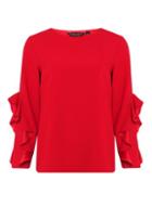 Dorothy Perkins Red Ruffle Long Sleeve Top