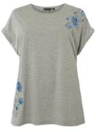 Dorothy Perkins Dp Curve Grey Floral Embroidered T-shirt
