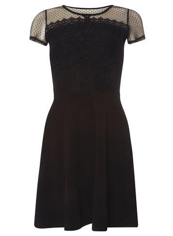 Dorothy Perkins Black Lace And Mesh Skater Dress