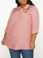 Dorothy Perkins Dp Curve Red Striped Embroidered Shirt