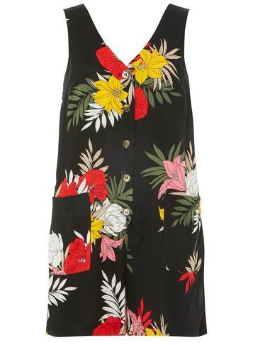 Dorothy Perkins Black Tropical Print Romper Playsuit