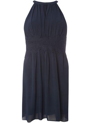 Dorothy Perkins *vila Navy Lace Halter Neck Skater Dress