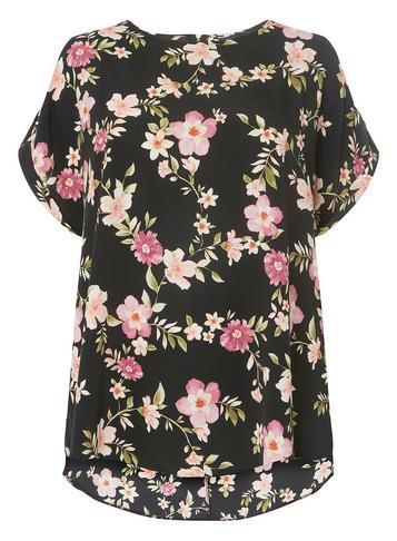 Dorothy Perkins Dp Curve Black Floral Cuffed T-shirt