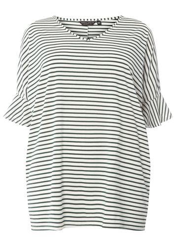 Dorothy Perkins Dp Curve Green Striped Ruffle T-shirt