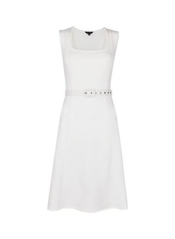Dorothy Perkins White Square Neck Belted Skater Dress