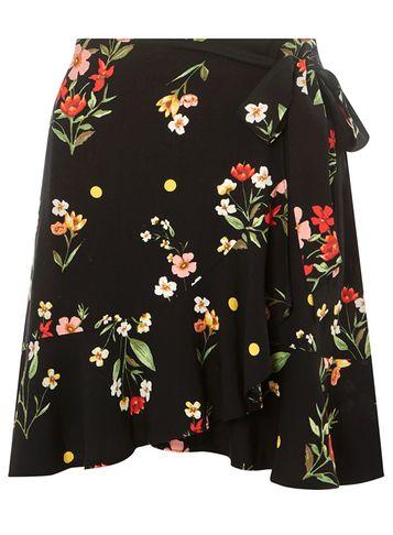 Dorothy Perkins Black Floral Tie Mini Skirt