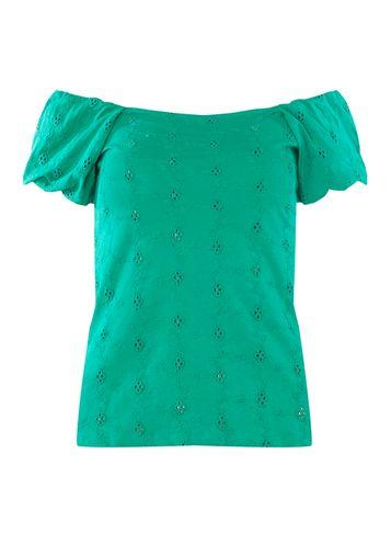 Dorothy Perkins Green Broidery Bardot Top